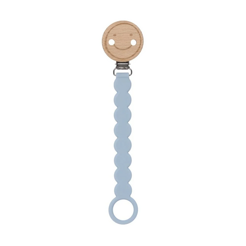 Lassig - Soother Holder Wood/Silicone Tiny Smile Powder Blue