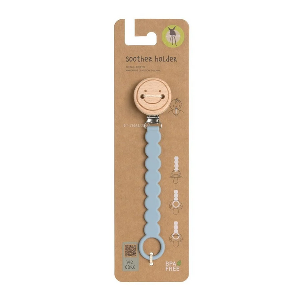 Lassig - Soother Holder Wood/Silicone Tiny Smile Powder Blue