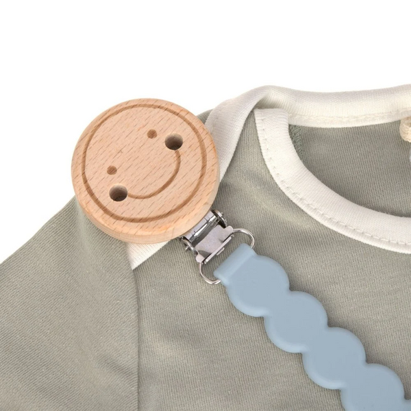 Lassig - Soother Holder Wood/Silicone Tiny Smile Powder Blue