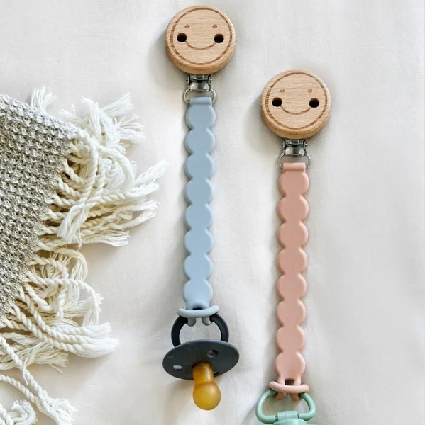 Lassig - Soother Holder Wood/Silicone Tiny Smile Maple
