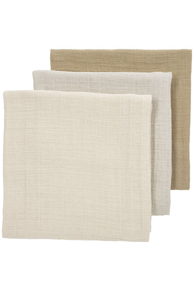 Meyco Baby - Squares - 3-pack - pre-washed muslin - Uni offwhite/light grey/sand - 70x70cm