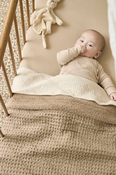 Meyco Baby - Waffle Teddy crib bed blanket - Taupe - 75x100cm