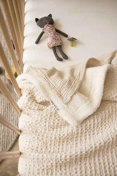 Meyco Baby - Waffle Teddy crib bed blanket - Taupe - 75x100cm
