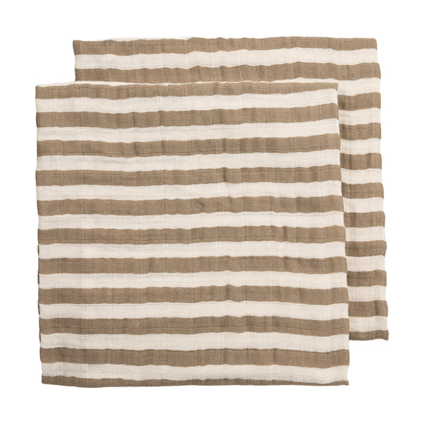 Meyco Baby - Squares 2-Pack Pre-washed Muslin Fat Stripe Taupe