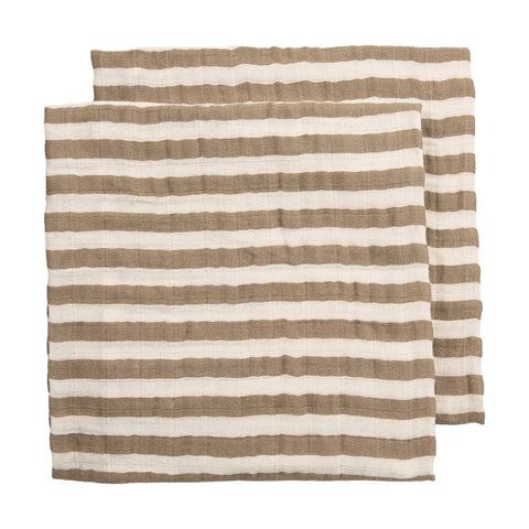 Meyco Baby - Squares 2-Pack Pre-washed Muslin Fat Stripe Taupe