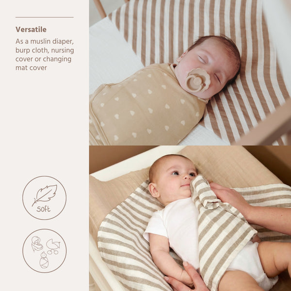 Meyco Baby - Squares 2-Pack Pre-washed Muslin Fat Stripe Taupe