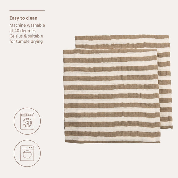 Meyco Baby - Squares 2-Pack Pre-washed Muslin Fat Stripe Taupe