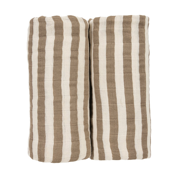 Meyco Baby - Swaddle 2-Pack Pre-washed Muslin Fat Stripe Taupe