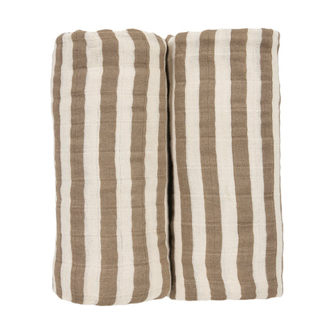 Meyco Baby - Swaddle 2-Pack Pre-washed Muslin Fat Stripe Taupe