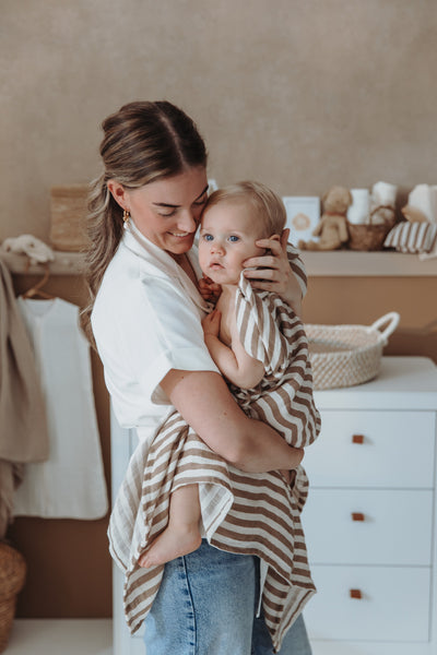 Meyco Baby - Swaddle 2-Pack Pre-washed Muslin Fat Stripe Taupe