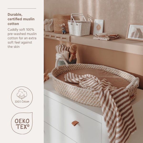 Meyco Baby - Swaddle 2-Pack Pre-washed Muslin Fat Stripe Taupe