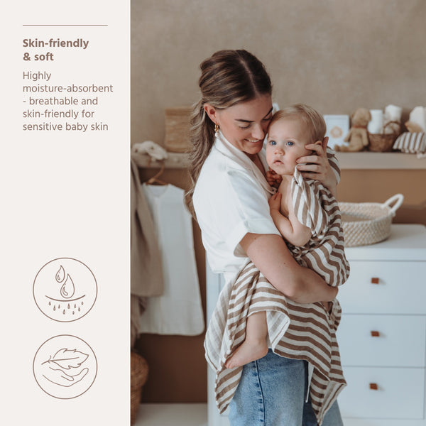 Meyco Baby - Swaddle 2-Pack Pre-washed Muslin Fat Stripe Taupe