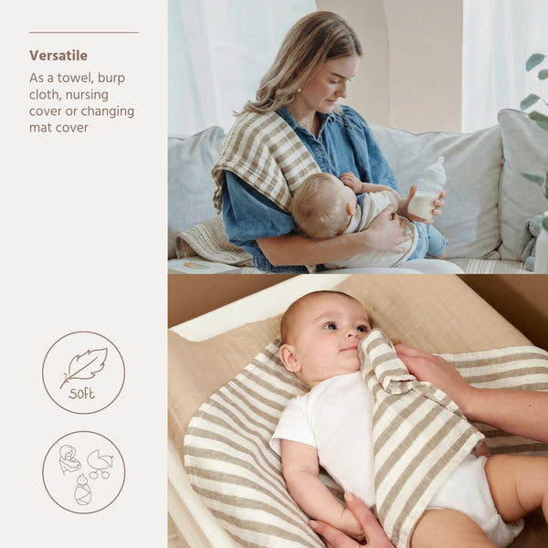 Meyco Baby - Swaddle 2-Pack Pre-washed Muslin Fat Stripe Taupe