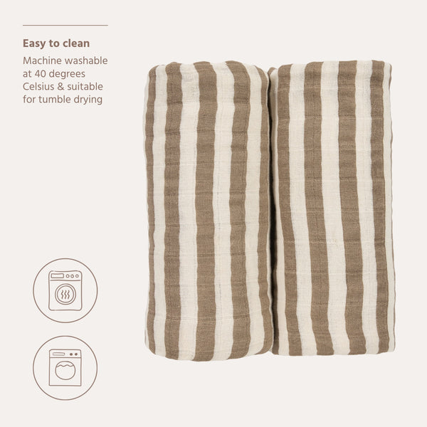Meyco Baby - Swaddle 2-Pack Pre-washed Muslin Fat Stripe Taupe