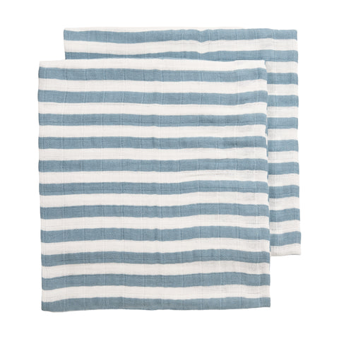 Meyco Baby - Squares 2-Pack Pre-washed Muslin Fat Stripe Jeans Blue