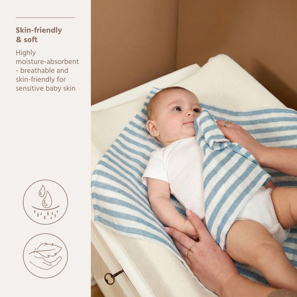 Meyco Baby - Squares 2-Pack Pre-washed Muslin Fat Stripe Jeans Blue