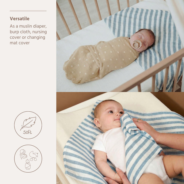 Meyco Baby - Squares 2-Pack Pre-washed Muslin Fat Stripe Jeans Blue