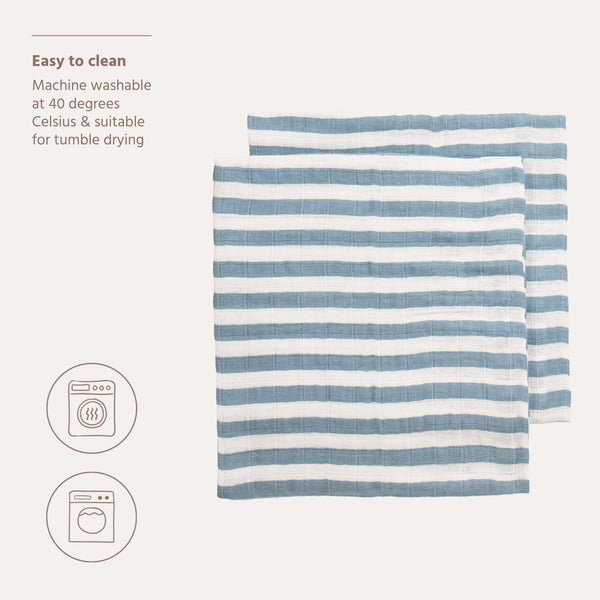 Meyco Baby - Squares 2-Pack Pre-washed Muslin Fat Stripe Jeans Blue