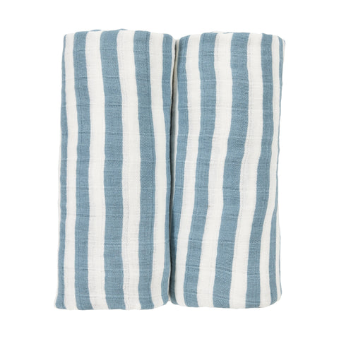Meyco Baby - Swaddle 2-Pack Pre-washed Muslin Fat Stripe Jeans Blue