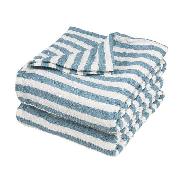Meyco Baby - Swaddle 2-Pack Pre-washed Muslin Fat Stripe Jeans Blue