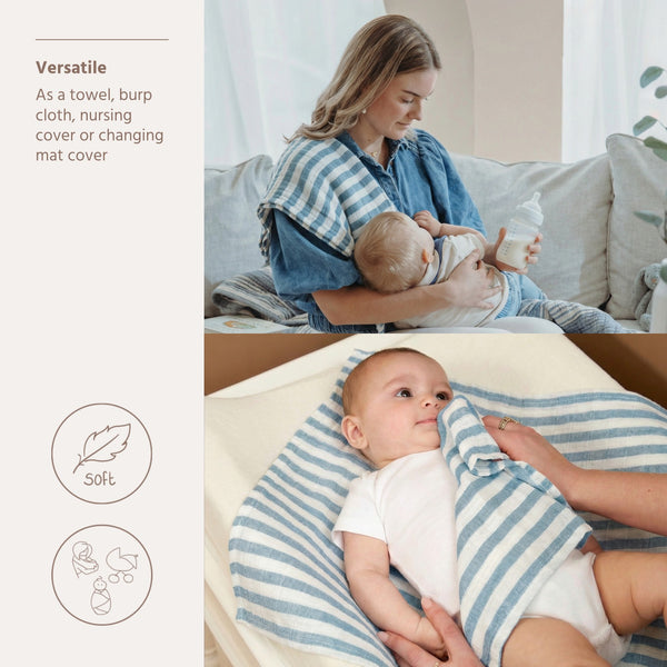 Meyco Baby - Swaddle 2-Pack Pre-washed Muslin Fat Stripe Jeans Blue