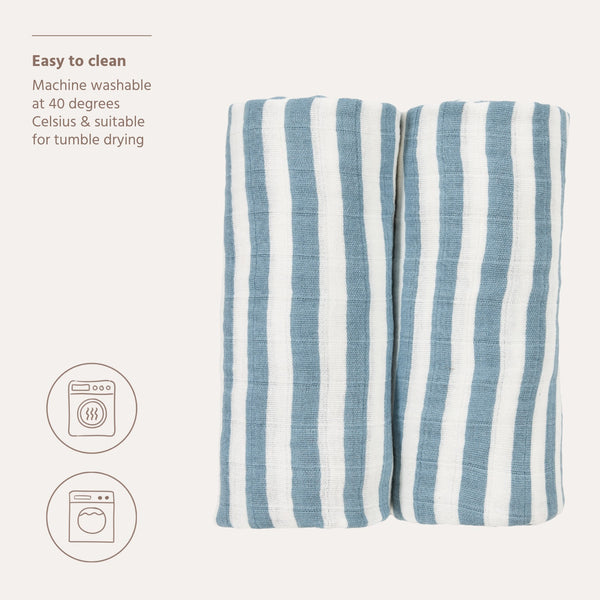 Meyco Baby - Swaddle 2-Pack Pre-washed Muslin Fat Stripe Jeans Blue