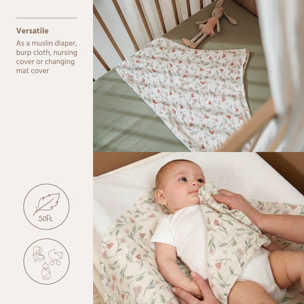 Meyco Baby - Squares 2-Pack Pre-washed Muslin Flower Multicolour