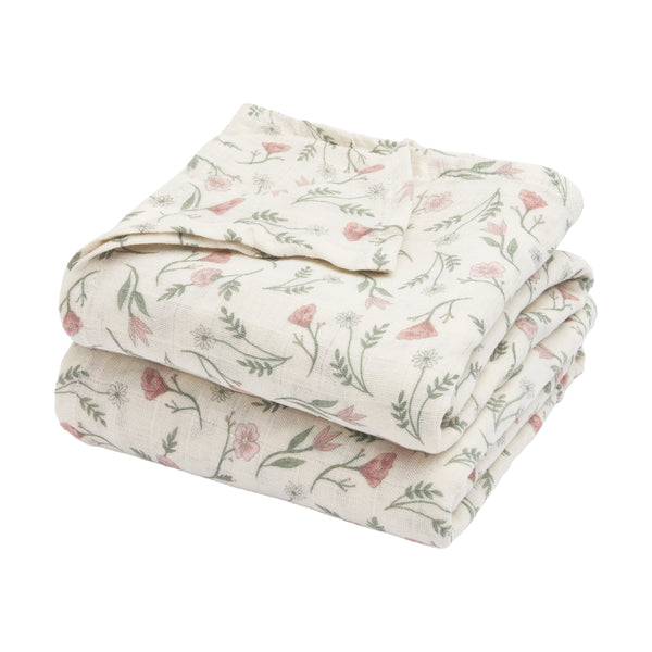 Meyco Baby - Swaddle 2-Pack Pre-washed Muslin Flower Multicolour