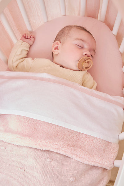 Meyco Baby - Mini Knots teddy crib bed blanket - Soft Pink - 75x100cm