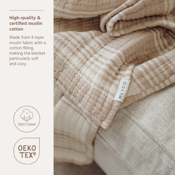 Meyco Baby - Blanket Pre-washed Muslin Jacquard Stripe Sand 75x100cm