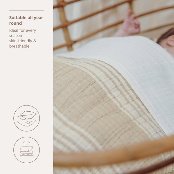 Meyco Baby - Blanket Pre-washed Muslin Jacquard Stripe Sand 75x100cm