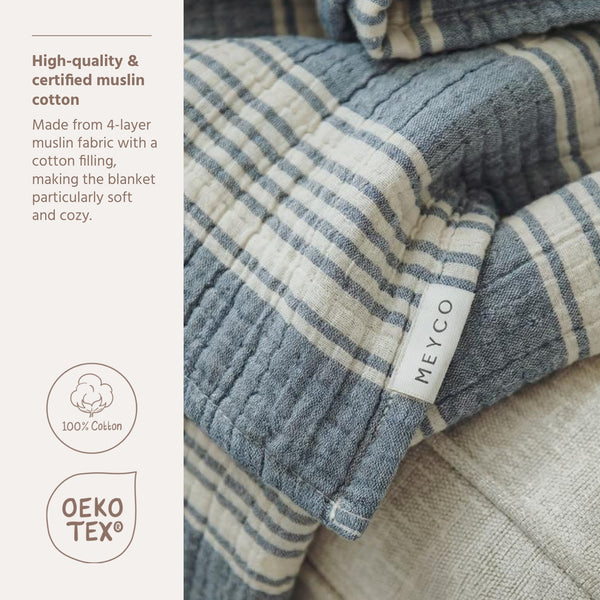Meyco Baby - Blanket Pre-washed Muslin Jacquard Stripe Indigo 75x100cm