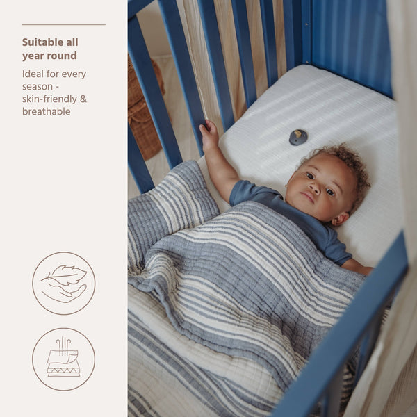 Meyco Baby - Blanket Pre-washed Muslin Jacquard Stripe Indigo 75x100cm
