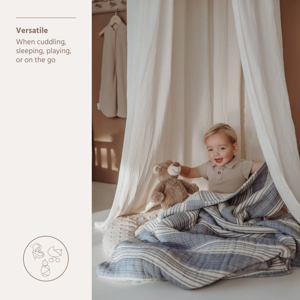 Meyco Baby - Blanket Pre-washed Muslin Jacquard Stripe Indigo 75x100cm