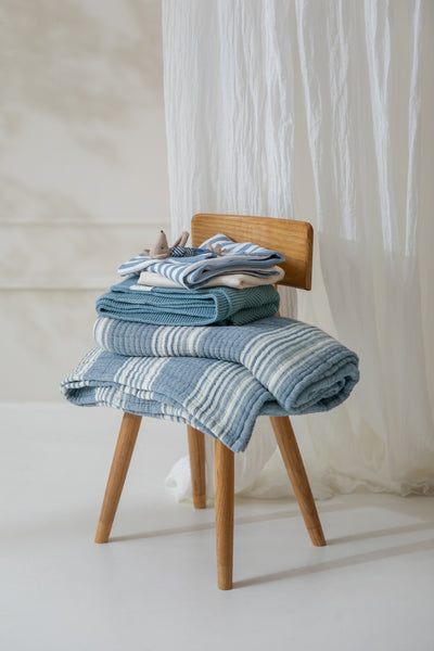 Meyco Baby - Blanket Pre-washed Muslin Jacquard Stripe Indigo 75x100cm