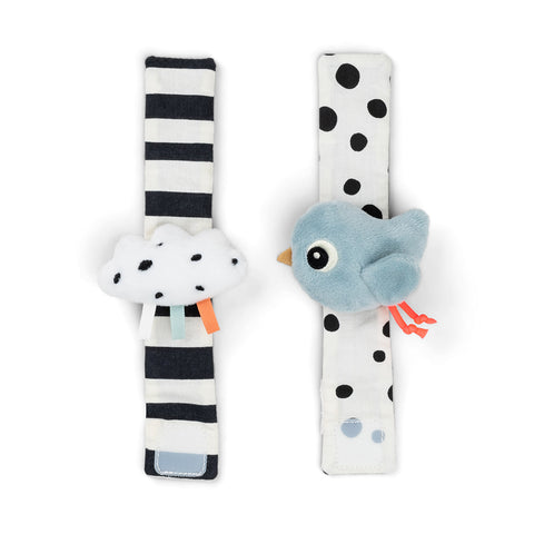 Done by Deer -  Wrist rattle set 2-pack Happy clouds Blue