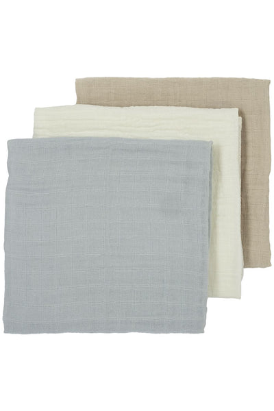 Meyco Baby - Squares - 3-pack - pre-washed muslin - Uni offwhite/light grey/sand - 70x70cm