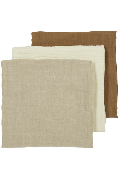Meyco Baby - Squares - 3-pack - pre-washed muslin - Uni offwhite/light grey/sand - 70x70cm