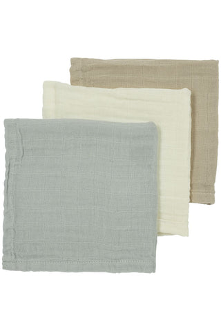 Meyco Baby - Facecloth - 3-pack - pre-washed muslin - Uni offwhite/light grey/sand - 30x30cm