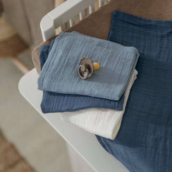 Meyco Baby - Squares - 3-pack - pre-washed muslin - Naturel/jeans blue/indigo - 70x70cm