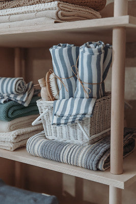 Meyco Baby - Squares 2-Pack Pre-washed Muslin Fat Stripe Jeans Blue