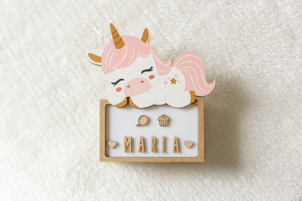 Vintiun - Small Lamp Sleeping Unicorn (powered by battery or USB C cable) + Lettering Kit