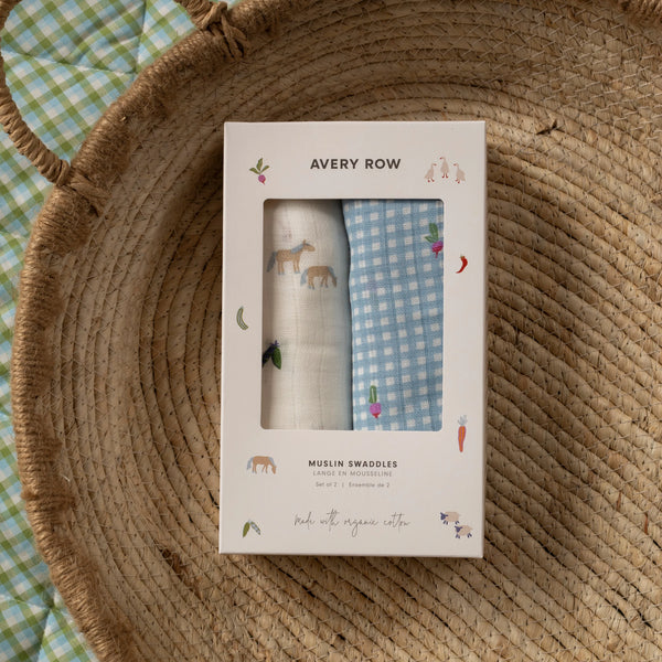 Avery Row - Muslin Swaddle Set of 2- Little Farm / Radish