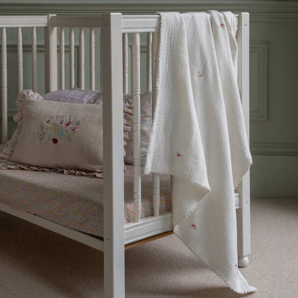Avery Row  - Embroidered Muslin blanket - Anemone