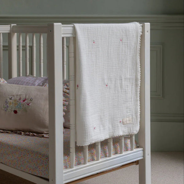 Avery Row  - Embroidered Muslin blanket - Anemone