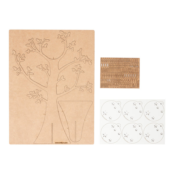 Vintiun - Wooden Family Tree 37 cm + 6 White Balls + Lettering Kit
