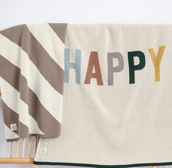 Lassig - Happy Rascals - Knitted Blanket 80 x 100 cm - Striped nature/taupe