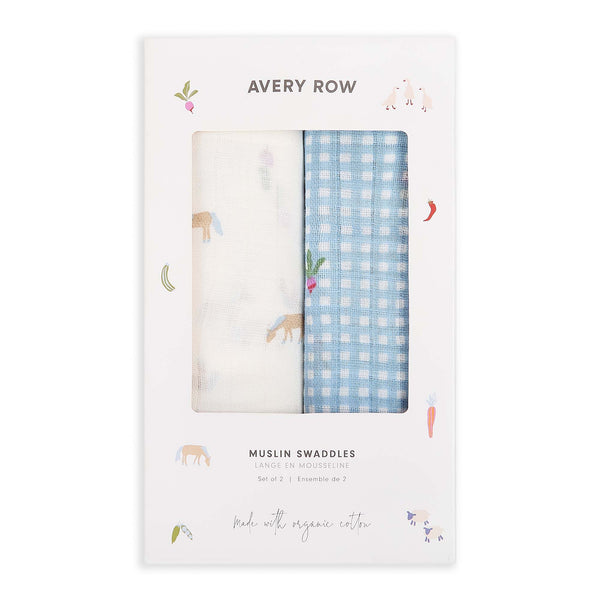 Avery Row - Muslin Swaddle Set of 2- Little Farm / Radish