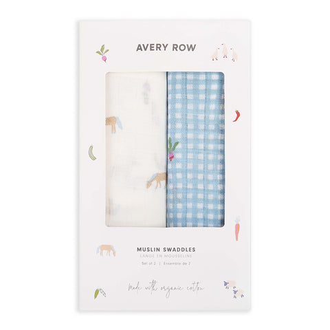Avery Row - Muslin Swaddle Set of 2- Little Farm / Radish