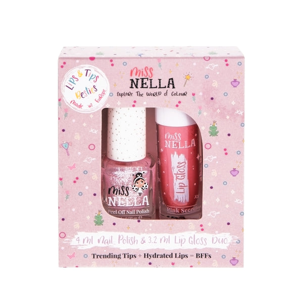 Miss Nella - Besties Duo - Lip Gloss Pink Secret +  Peel Off Nail Polish
